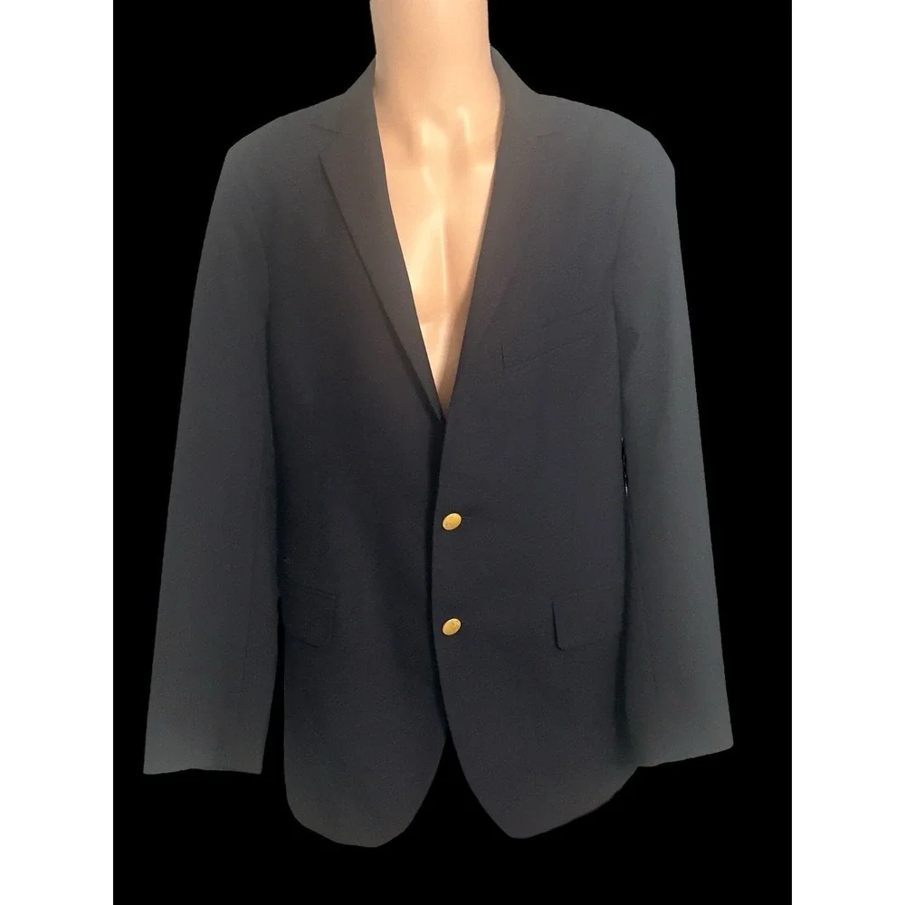 Lands End Men's 40 Polyester & Wool Jacket Blazer Gold Buttons